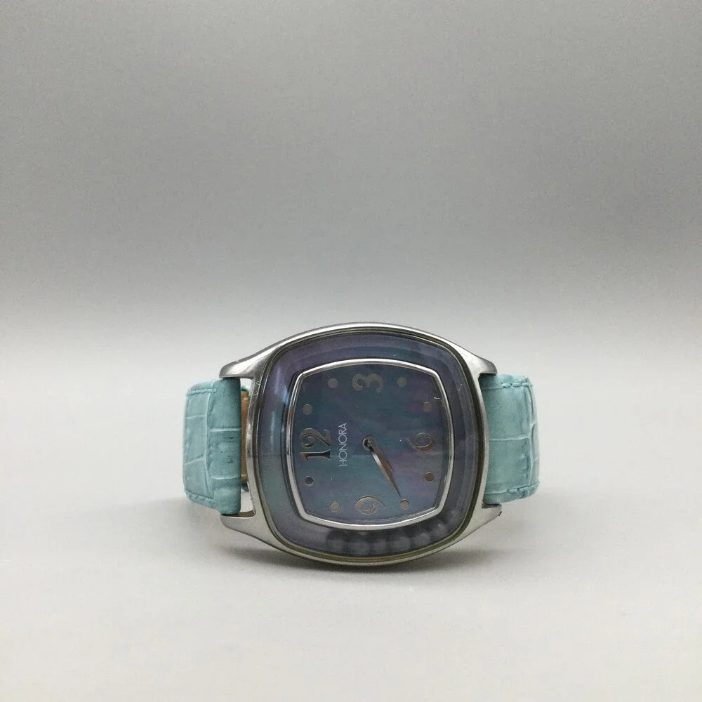 Honora Womens Watch 36mm Blue MOP Dial Floating Pearls Leather New Battery